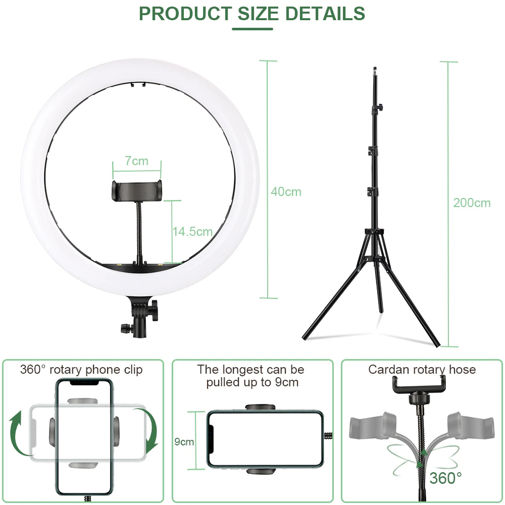 Ring Light Arc-en-Ciel avec Trépied – Anneau Lumineux LED 21 Pouces pour Vidéo, Maquillage, YouTube, TikTok et Photo- 3 Supports