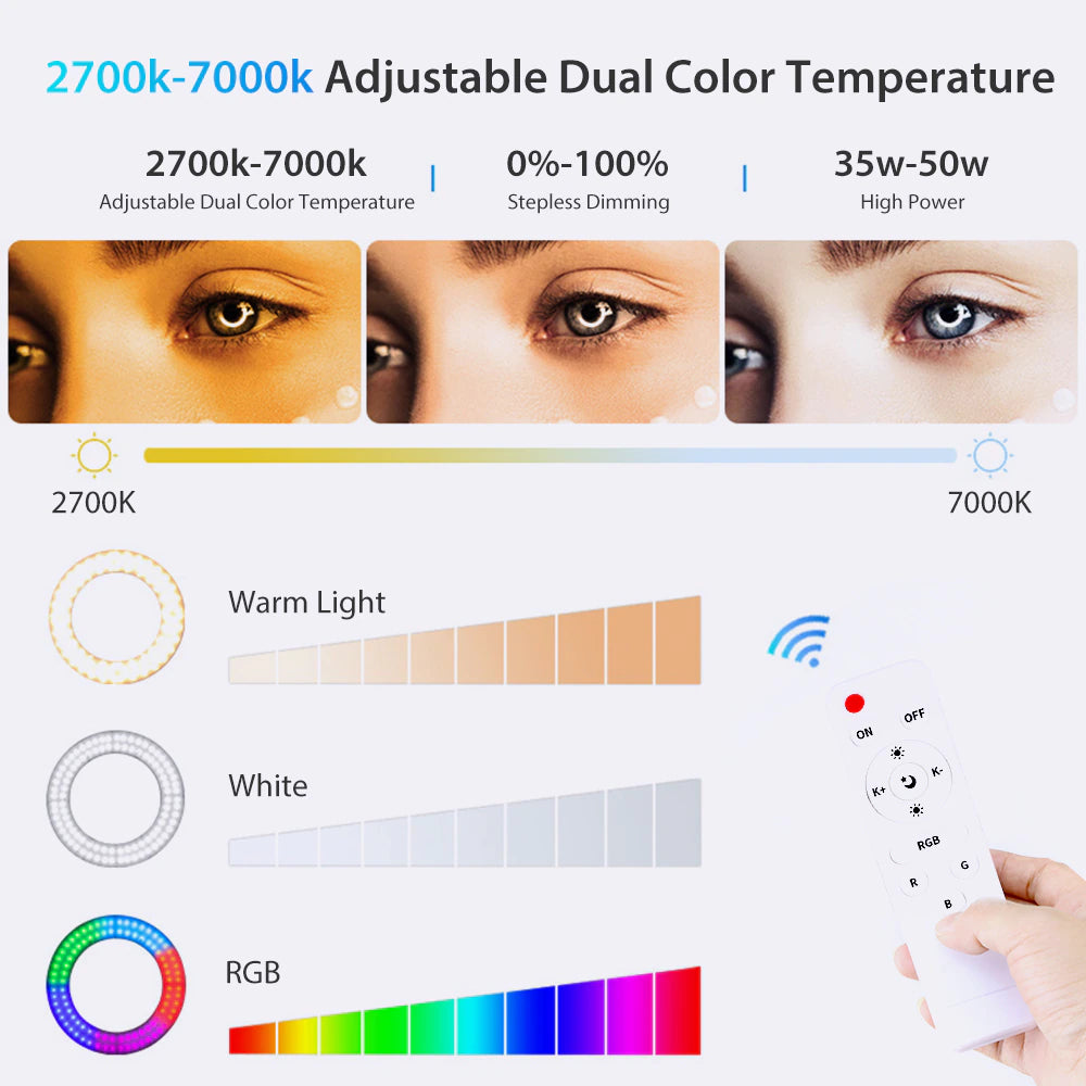 Ring light Arc en Ciel avec Trépied - Anneau Lumineux LED pour Vidéo Maquillage Youtube Tiktok Photo - Avec 3 Supports téléphone -  18 Pouces