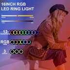 Ring light Arc en Ciel avec Trépied & 3 Supports de téléphone- Anneau Lumineux LED pour Vidéo Maquillage Youtube Tiktok Photo- 16 Pouces