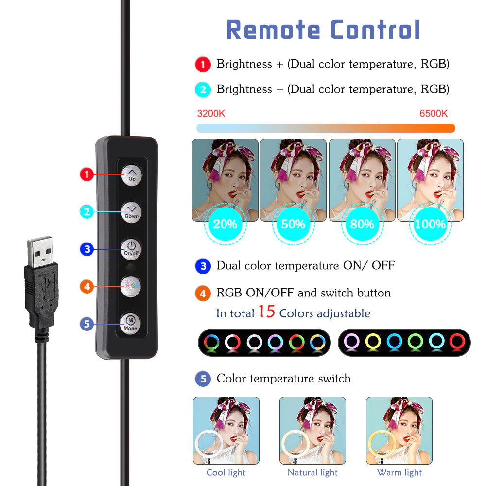 Ring light Arc en Ciel avec Trépied & 3 Supports - Anneau Lumineux LED pour Vidéo Maquillage Youtube Tiktok Photo- 14 Pouces