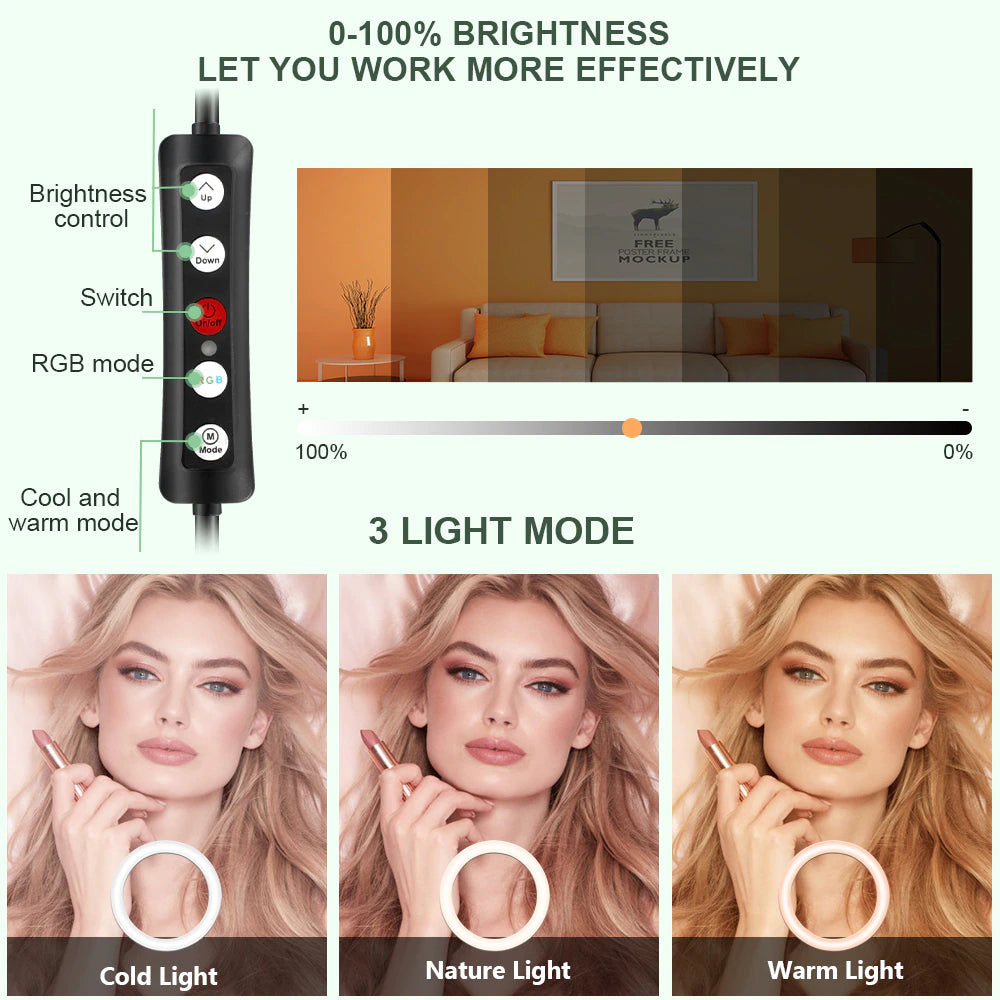 Ring light Arc en Ciel avec Trépied & 3 Supports de téléphone- Anneau Lumineux LED pour Vidéo Maquillage Youtube Tiktok Photo- 16 Pouces