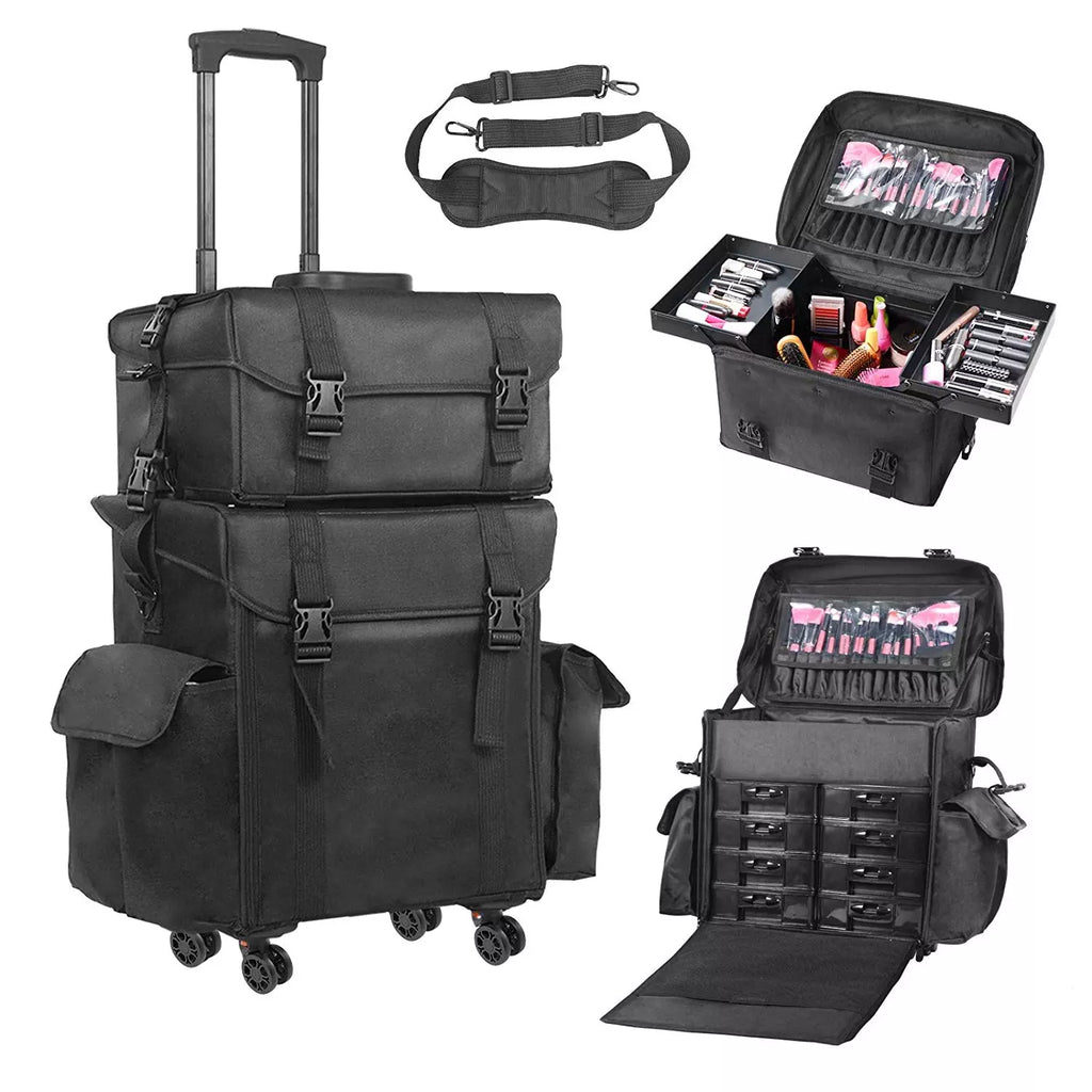 Valise Trolley - Maquillage Professionnel - Beauty Case Trolley - Multi Rangement