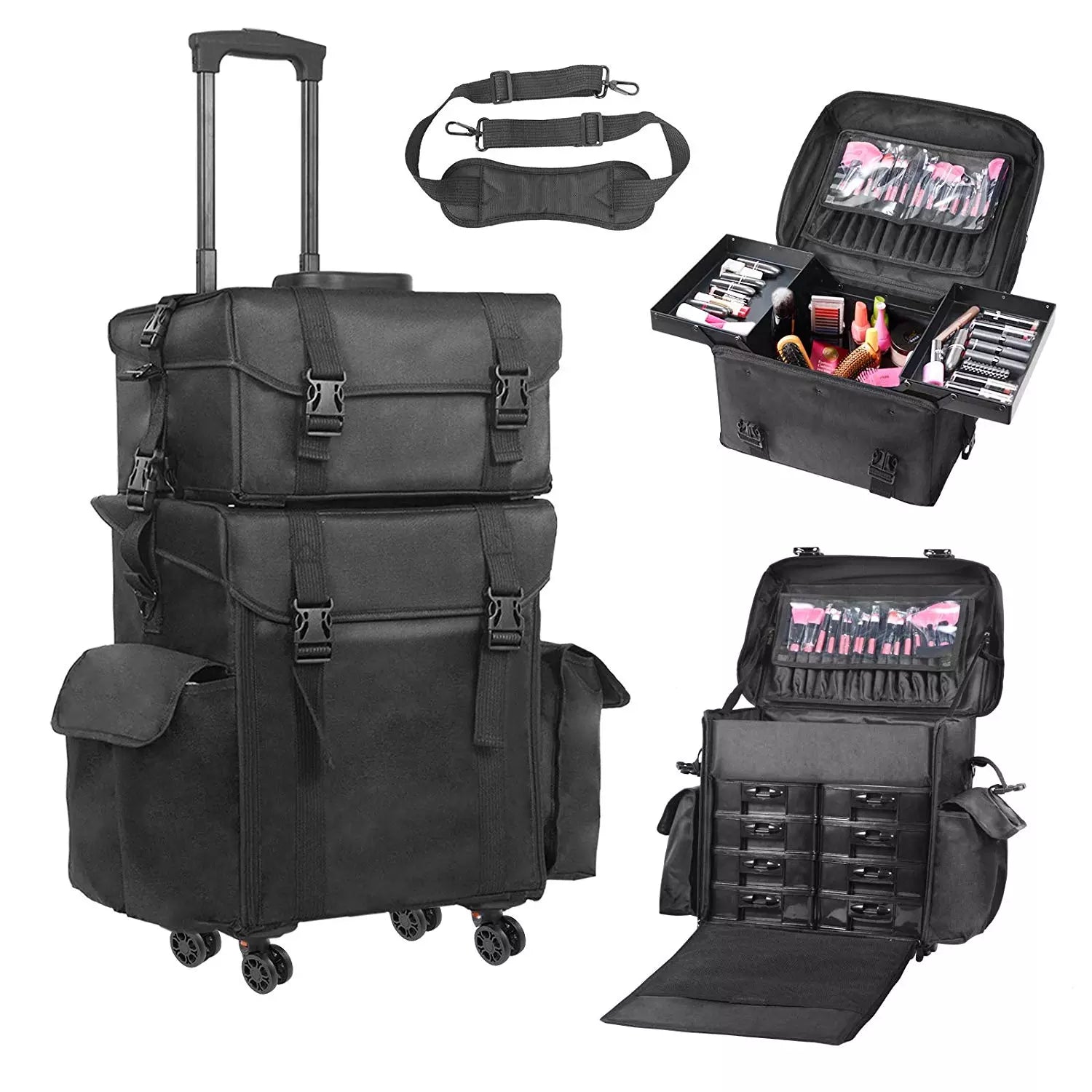Valise Trolley - Maquillage Professionnel - Beauty Case Trolley - Multi Rangement