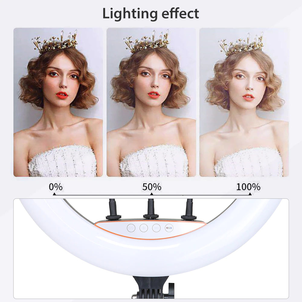 Ring light Arc en Ciel avec Trépied - Anneau Lumineux LED pour Vidéo Maquillage Youtube Tiktok Photo - Avec 3 Supports téléphone -  18 Pouces