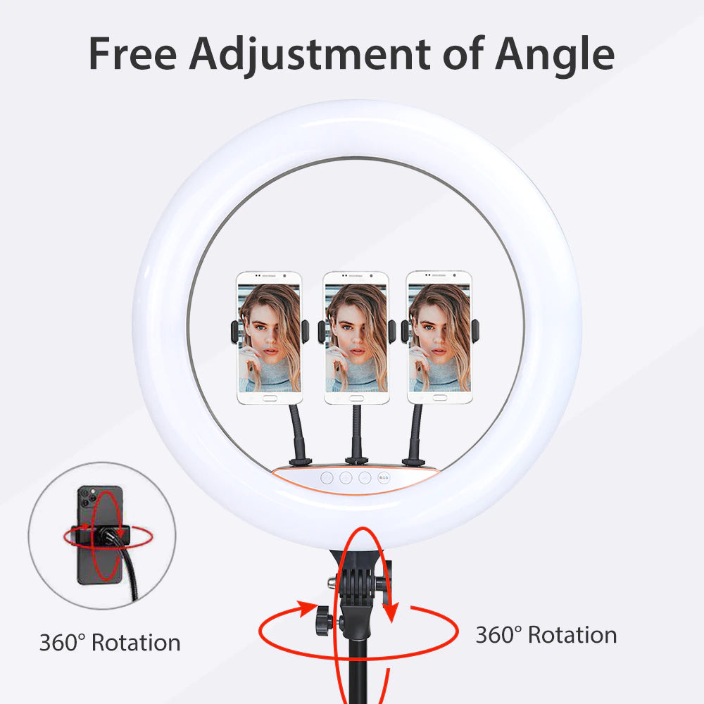 Ring light Arc en Ciel avec Trépied - Anneau Lumineux LED pour Vidéo Maquillage Youtube Tiktok Photo - Avec 3 Supports téléphone -  18 Pouces