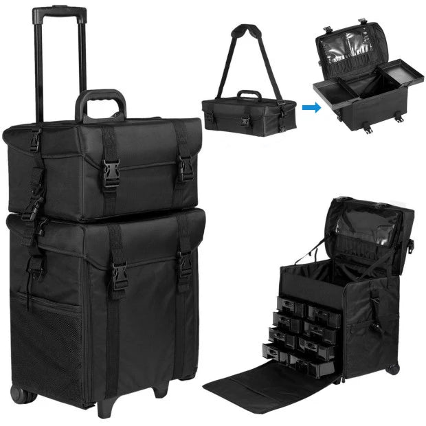 Valise Trolley - Maquillage Professionnel - Beauty Case Trolley - Multi Rangement