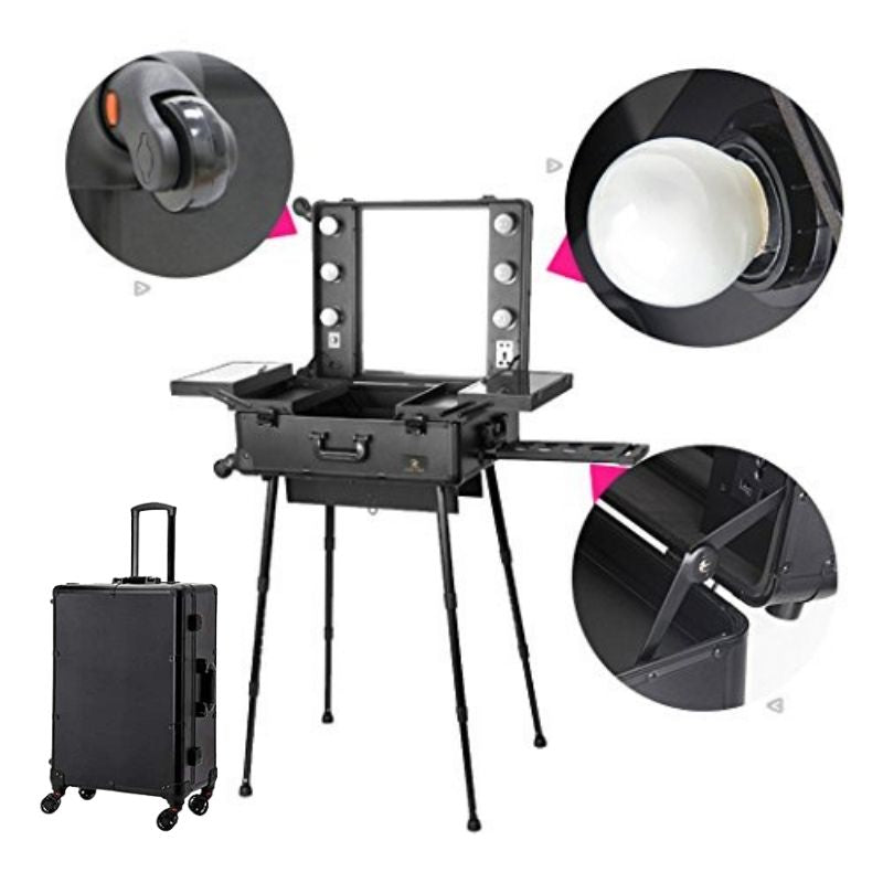Valise Studio Make-up Trolley - Table de maquillage Professionnel avec Ampoules