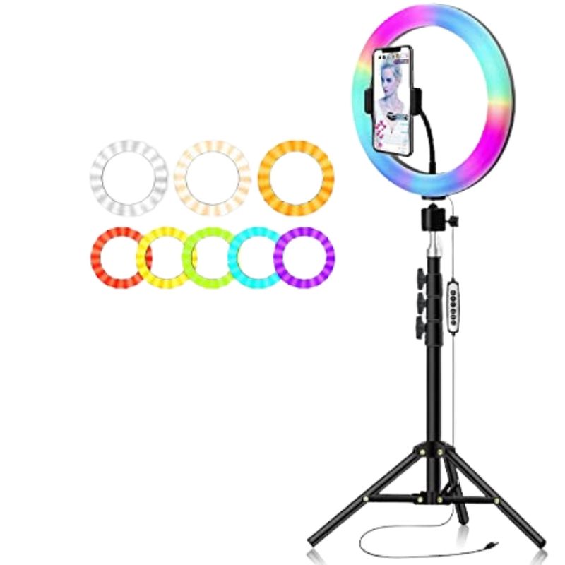 Ring light Arc en Ciel avec Trépied - Anneau Lumineux LED pour Vidéo Maquillage Youtube Tiktok Photo- 10 Pouces