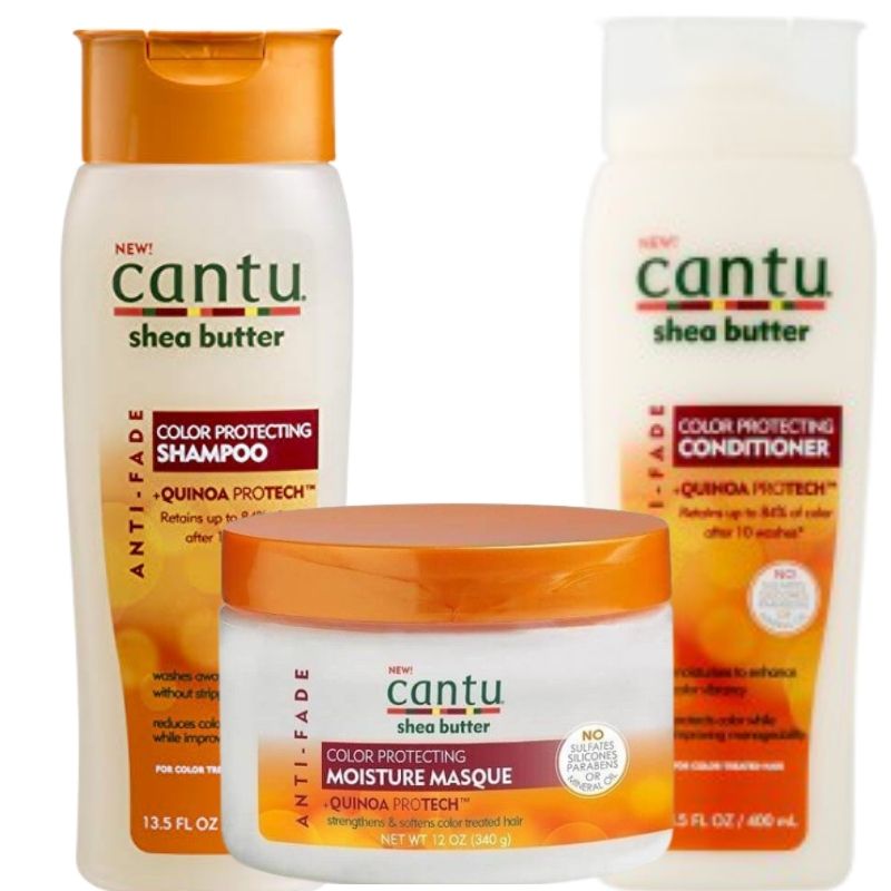 Cantu Shea Butter Anti Fade Color Protecting Shampoo, Conditioner & Masque - Kit De Soin Pour Cheveux Coloré Sans Sulfate