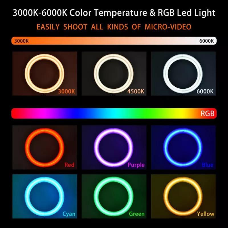 Ring light Arc en Ciel avec Trépied - Anneau Lumineux LED pour Vidéo Maquillage Youtube Tiktok Photo- 10 Pouces