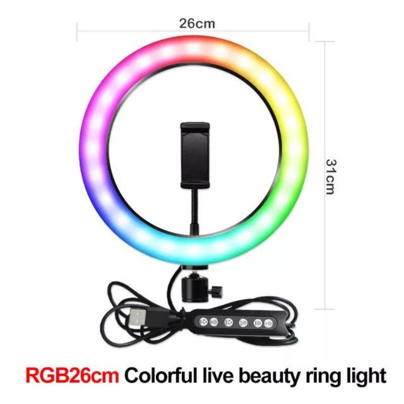 Ring light Arc en Ciel avec Trépied - Anneau Lumineux LED pour Vidéo Maquillage Youtube Tiktok Photo- 10 Pouces