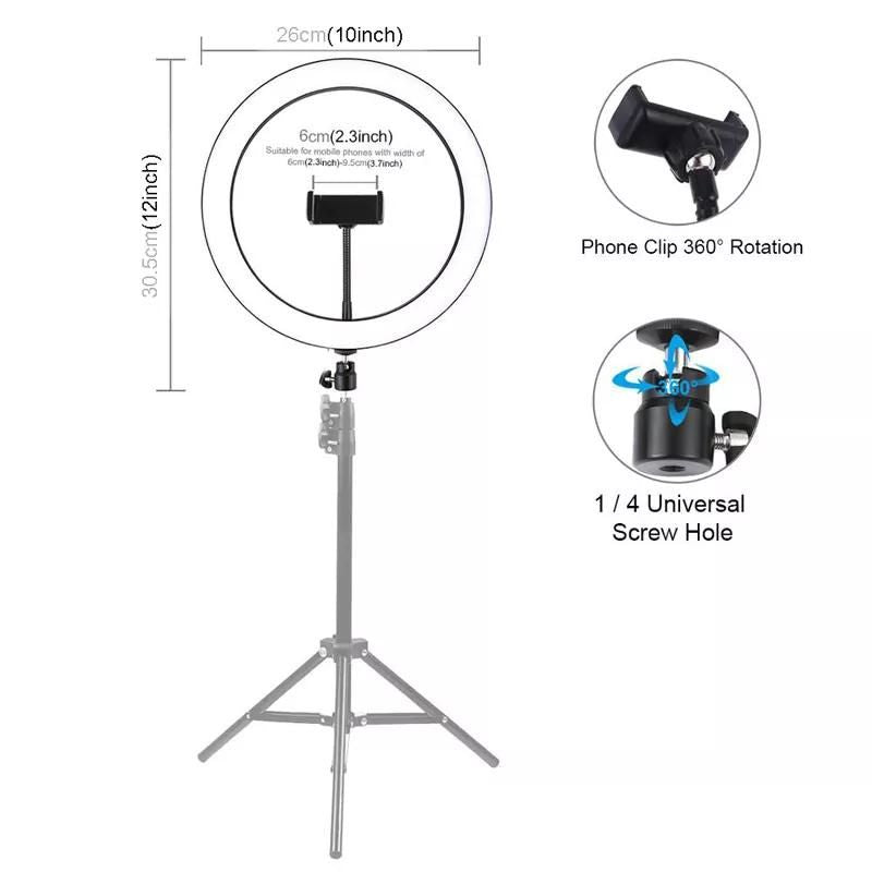 Ring light Arc en Ciel avec Trépied - Anneau Lumineux LED pour Vidéo Maquillage Youtube Tiktok Photo- 10 Pouces