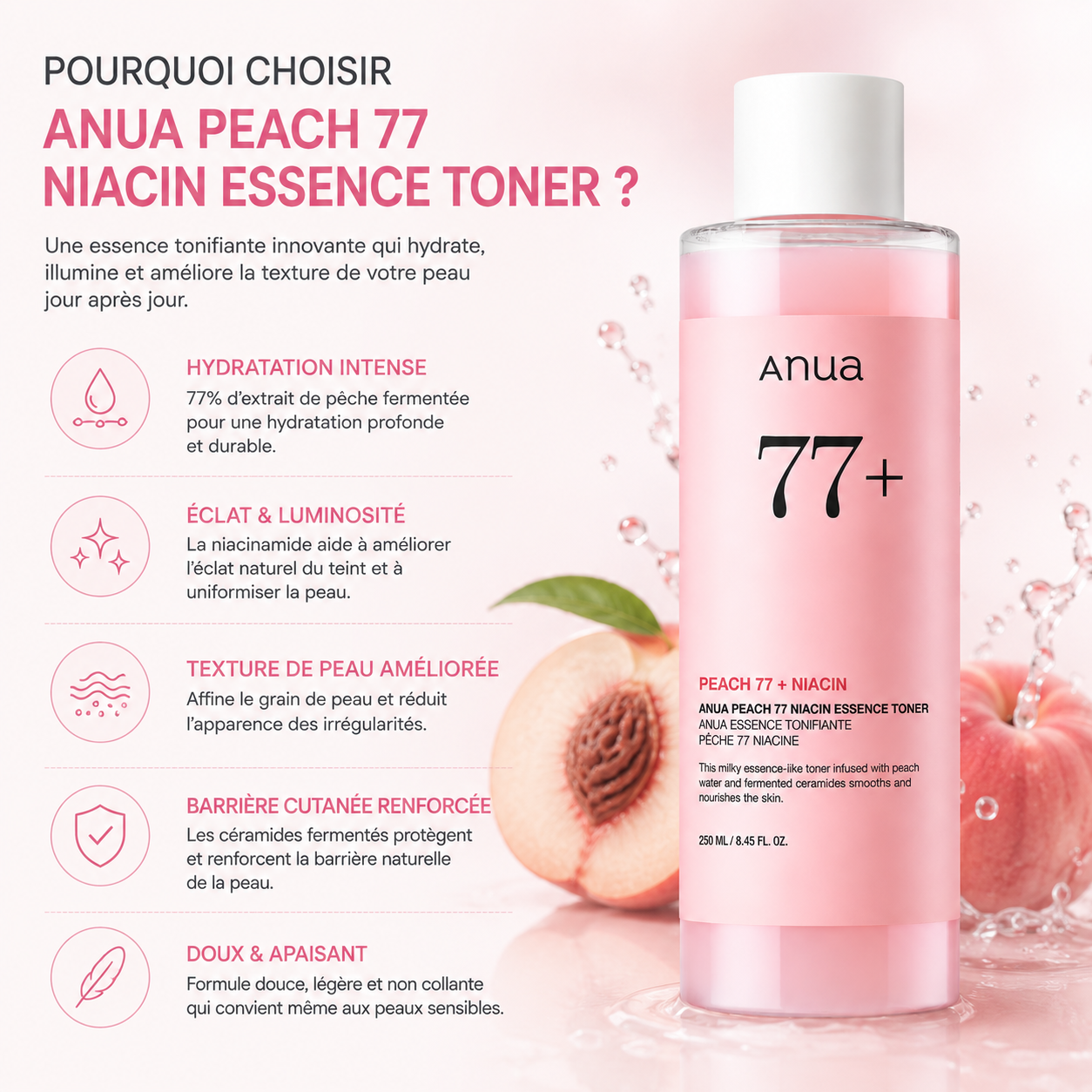 ANUA Peach 77 Niacin Essence Toner – Toner Essence Éclat & Hydratation Intense