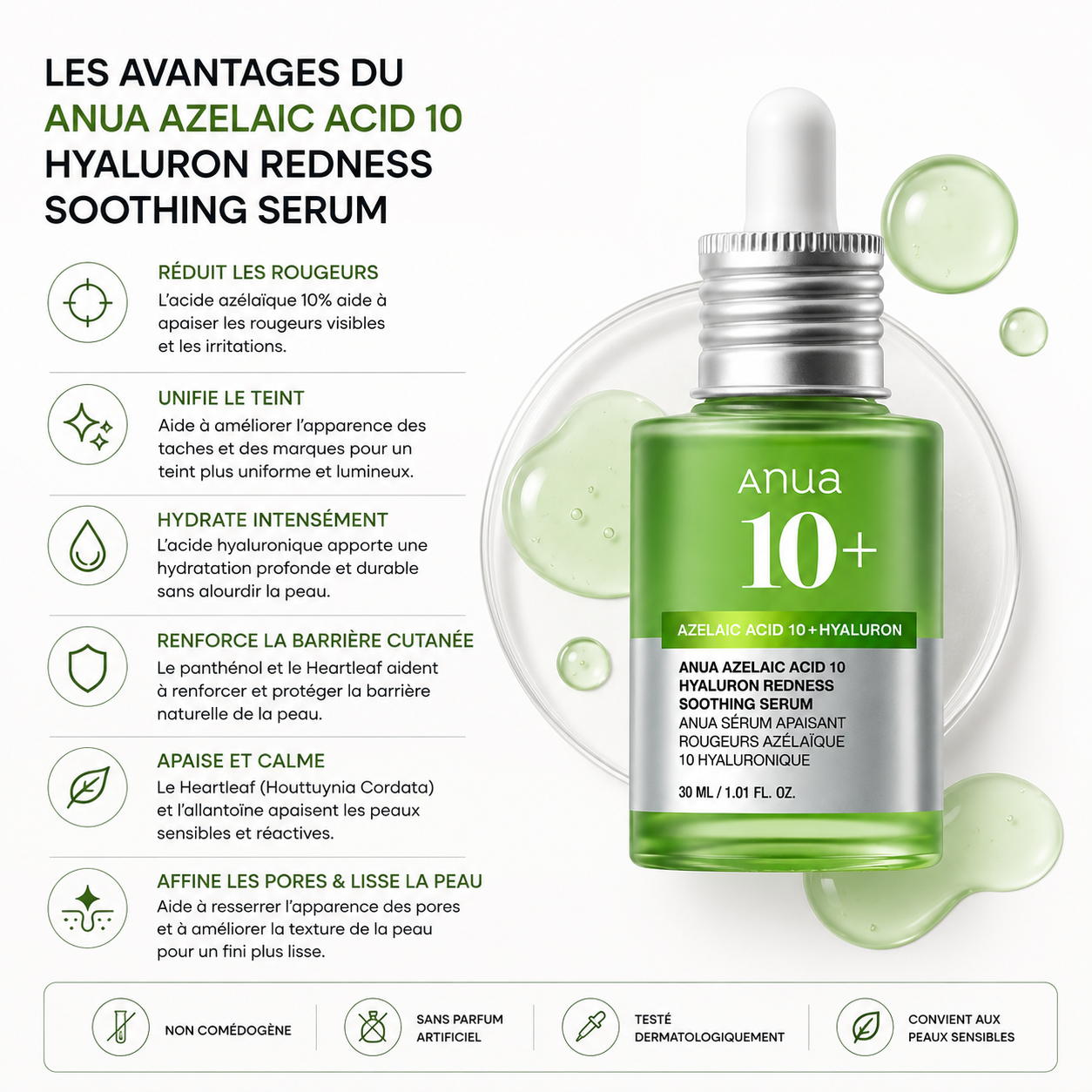 ANUA Azelaic Acid 10 Hyaluron Redness Soothing Serum – Sérum Apaisant Anti-Rougeurs