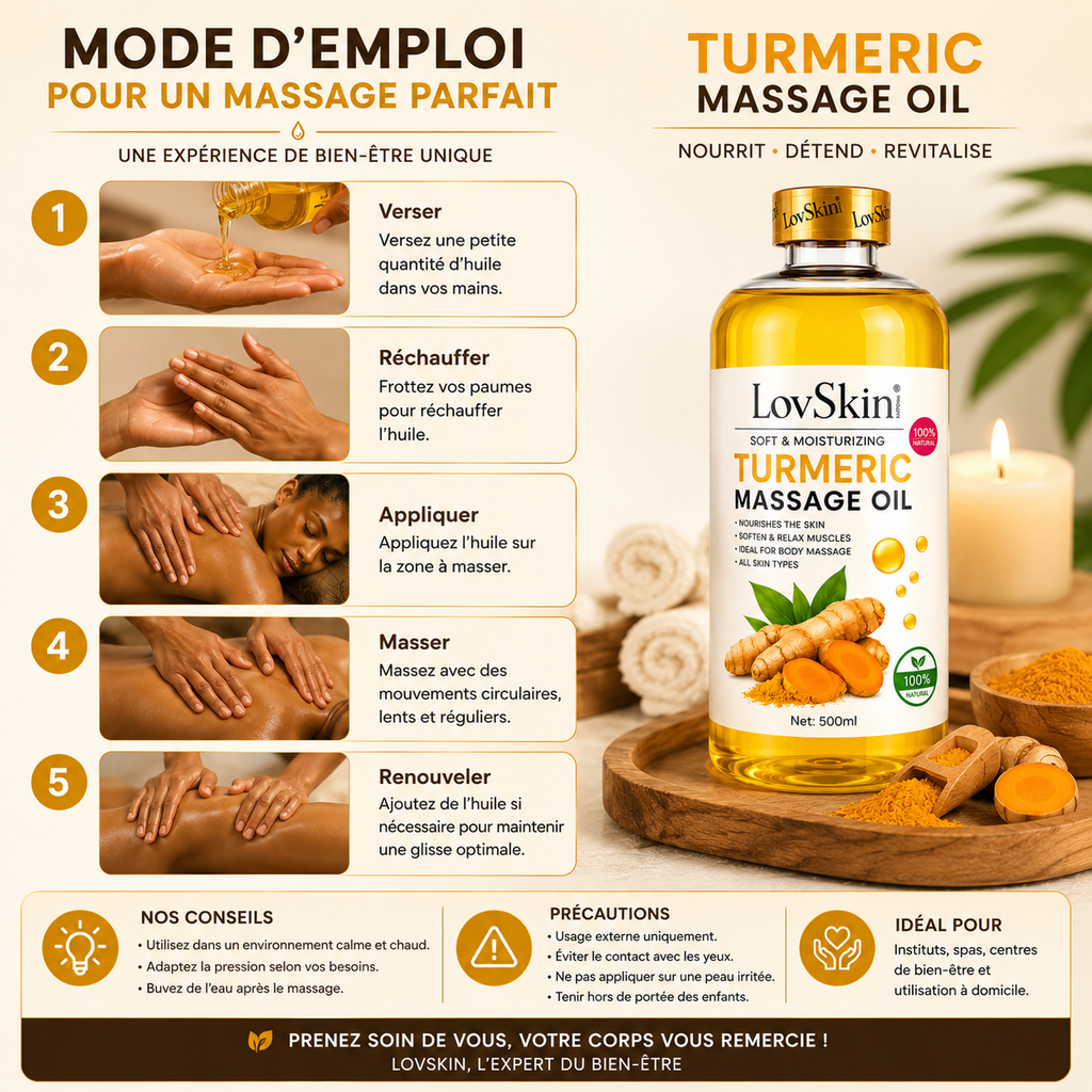 Huile De Massage Curcuma (Turmeric Massage Oil) LovSkin – 500 ml