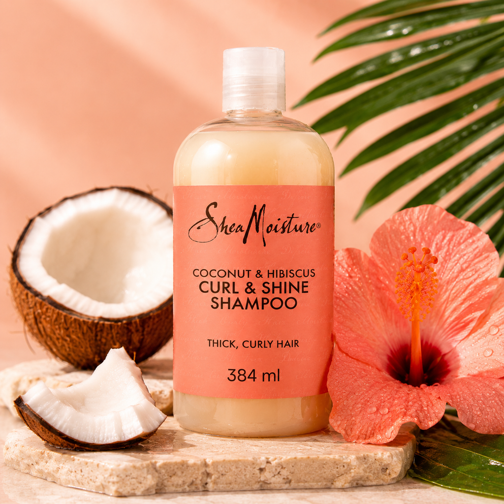 SheaMoisture Coconut & Hibiscus Curl & Shine Shampoo 384ml – Shampooing Boucles & Brillance Pour Cheveux Bouclés, Frisés & Crépus