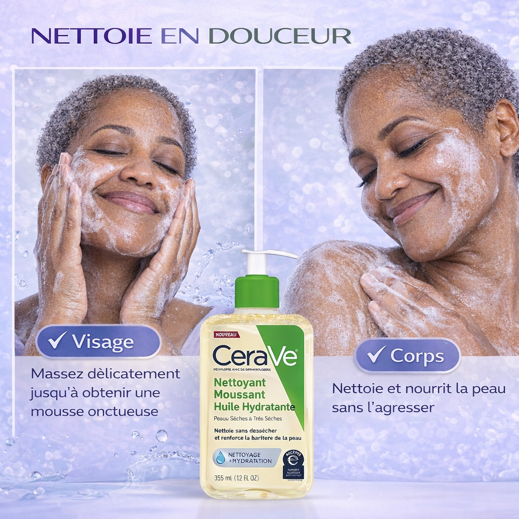 CeraVe Nettoyant Moussant Huile Hydratante – Nettoie Sans Dessécher – Peaux Sèches à Très Sèches 236ml