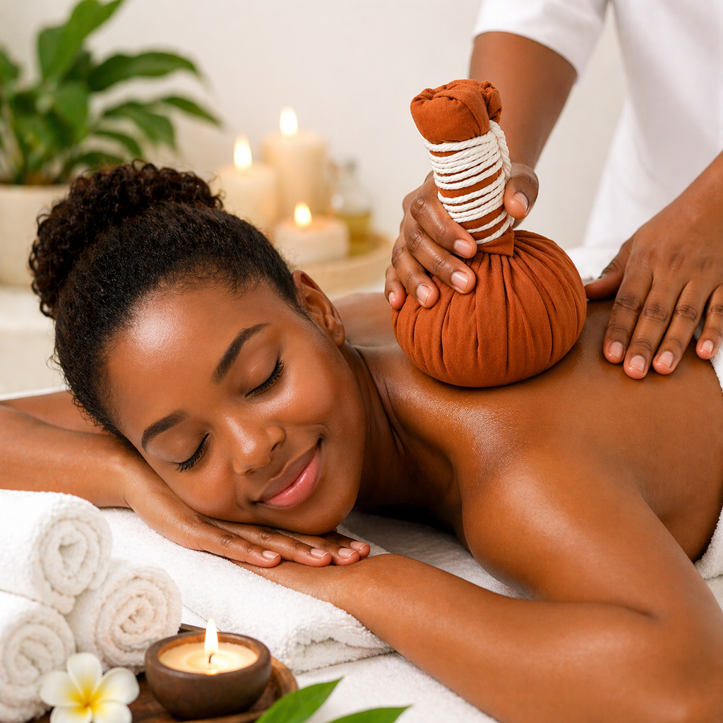 Balle de Massage aux Herbes Thaïlandaise 200g – Rituel Spa Relaxant & Chauffant Corps