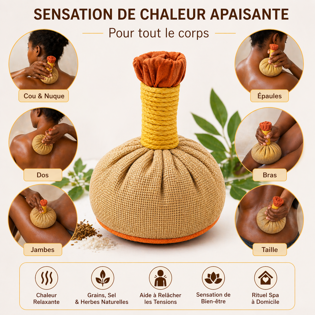 Balle de Massage Chauffante aux Grains, Sel & Herbes Naturelles – Compresse Thermique Relaxante 500g