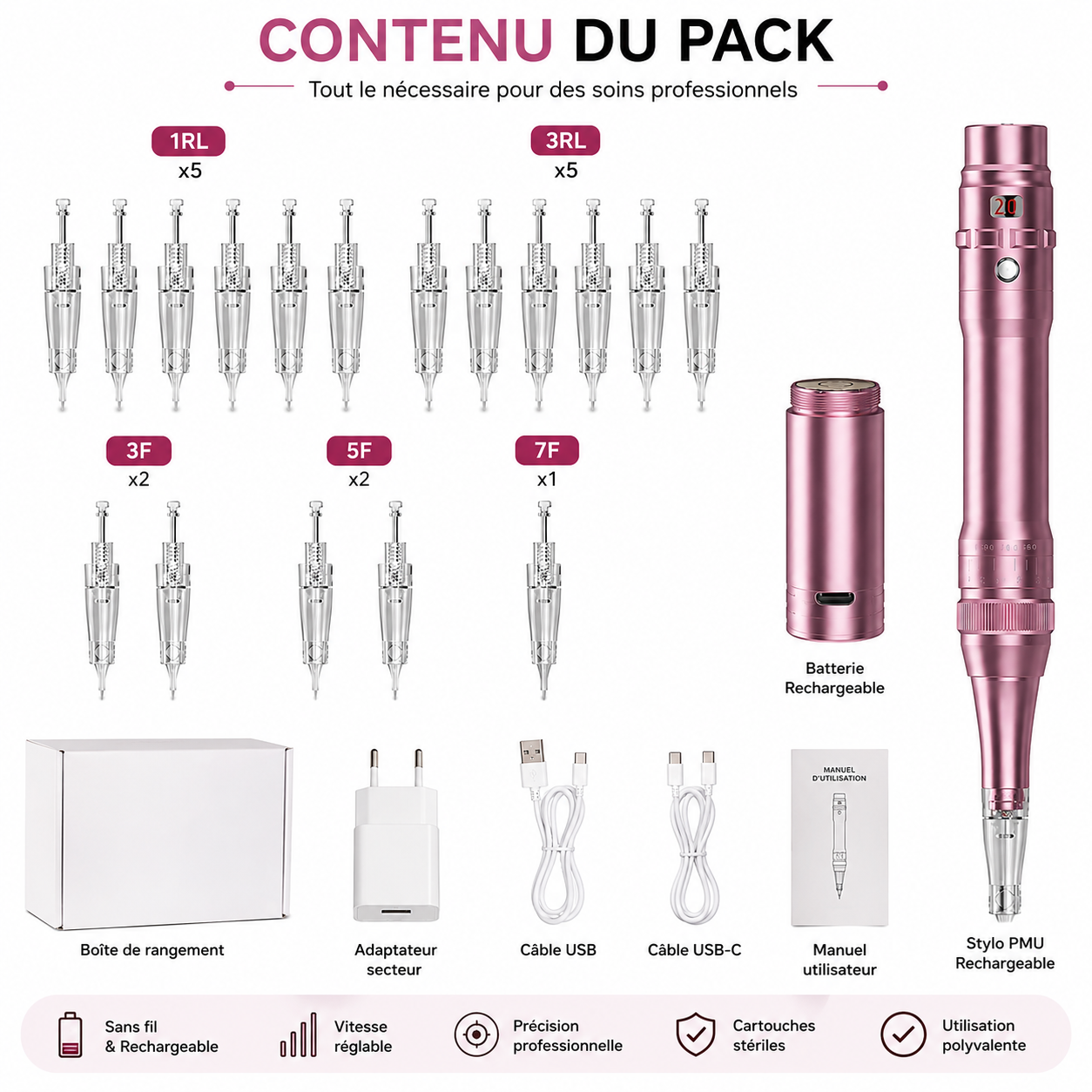 Stylo Dermographe PMU Professionnel Sans Fil Rechargeable – Microneedling, Sourcils, Lèvres & Maquillage Permanent