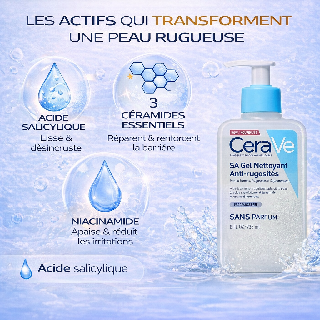 CeraVe SA Gel Nettoyant Anti-Rugosités – Lisse & Exfolie – Visage & Corps 236ml