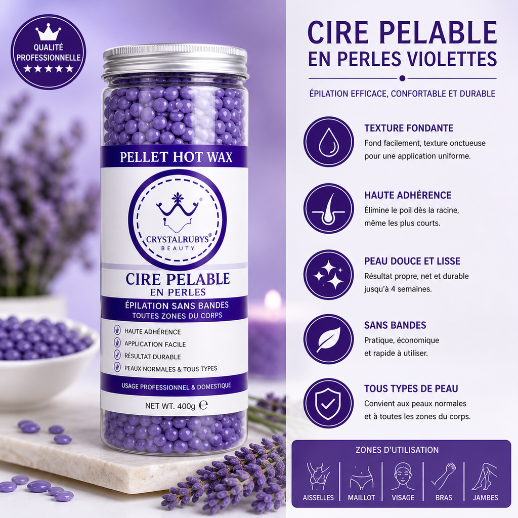 Cire Pelable en Perles Violettes – Épilation Sans Bandes Usage Professionnel