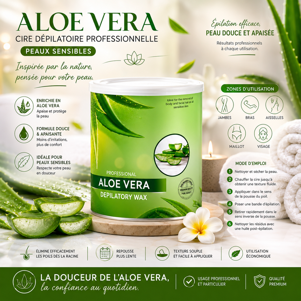 Cire Dépilatoire Professionnelle Aloe Vera 800 g – Peaux Sensibles
