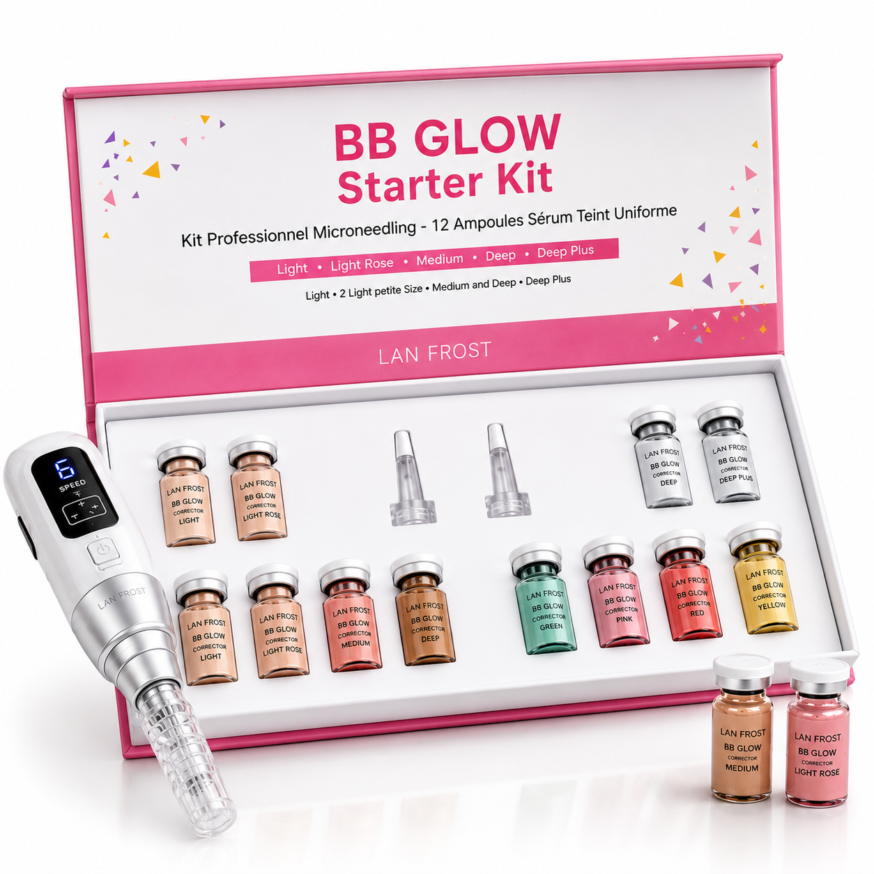 BB Glow Starter Kit Professionnel – Kit Microneedling avec 12 Ampoules Sérum Teint Uniforme -Usage Institut & Esthéticienne
