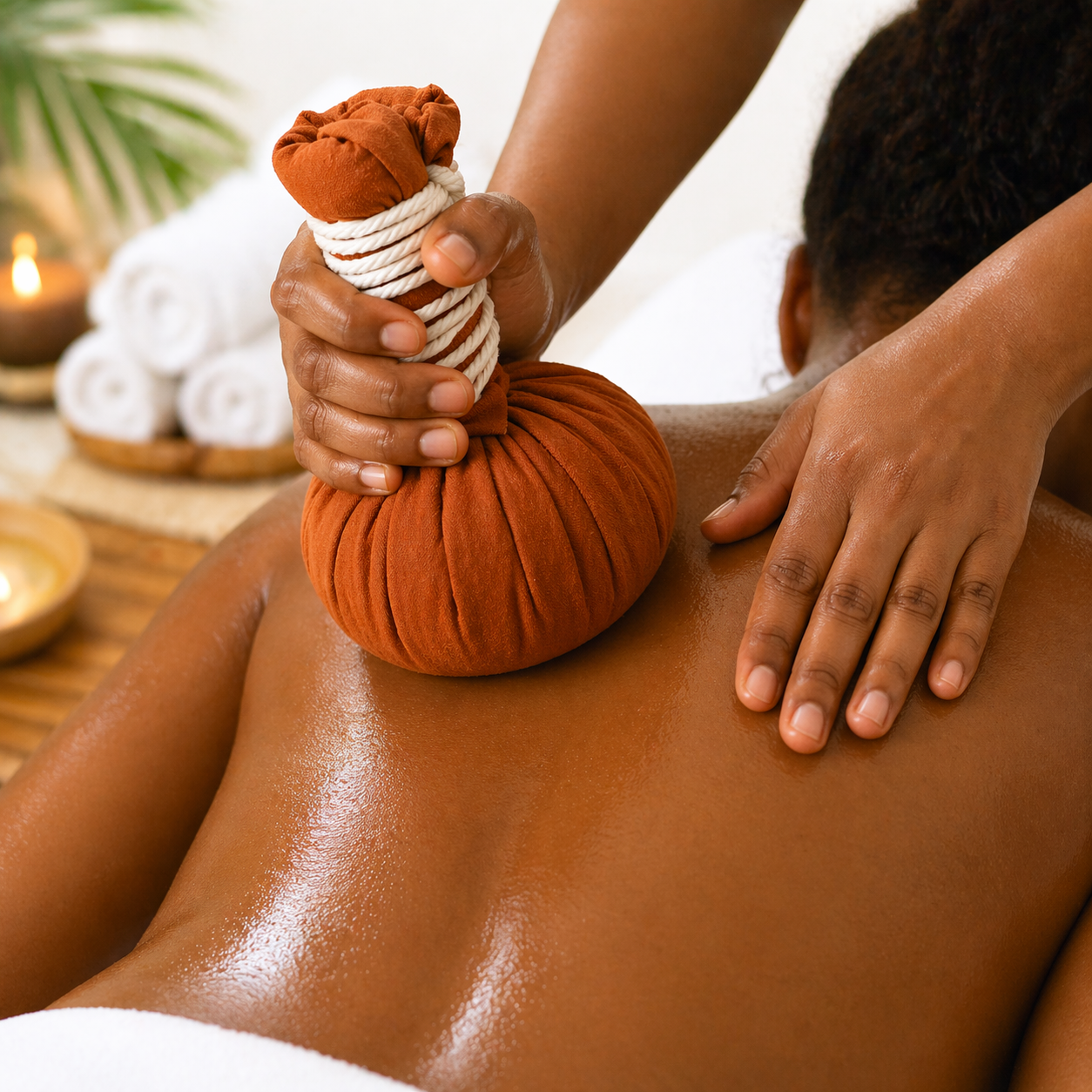 Balle de Massage aux Herbes Thaïlandaise 200g – Rituel Spa Relaxant & Chauffant Corps