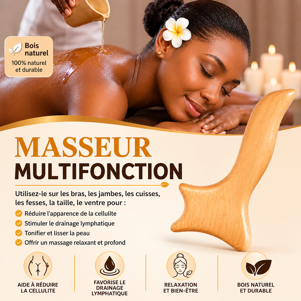 Kit De Madérothérapie 6 Pièces – Outils De Massage En Bois Naturel Pour Corps, Drainage & Relaxation
