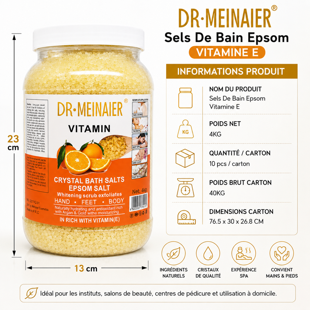 Sels De Bain Epsom Vitamine E 4KG – Bain Relaxant Corps, Mains & Pieds