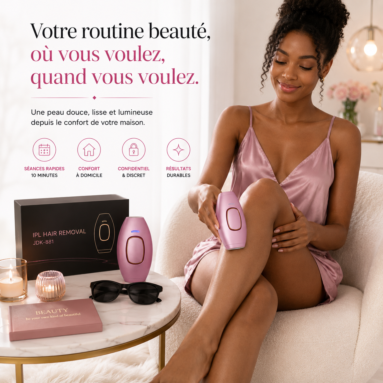 Épilateur IPL Professionnel JDK-881 – Lumière Pulsée – Rose