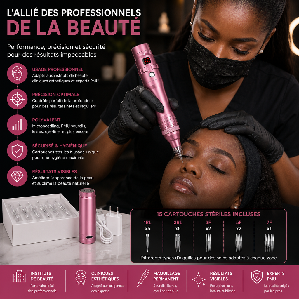 Stylo Dermographe PMU Professionnel Sans Fil Rechargeable – Microneedling, Sourcils, Lèvres & Maquillage Permanent