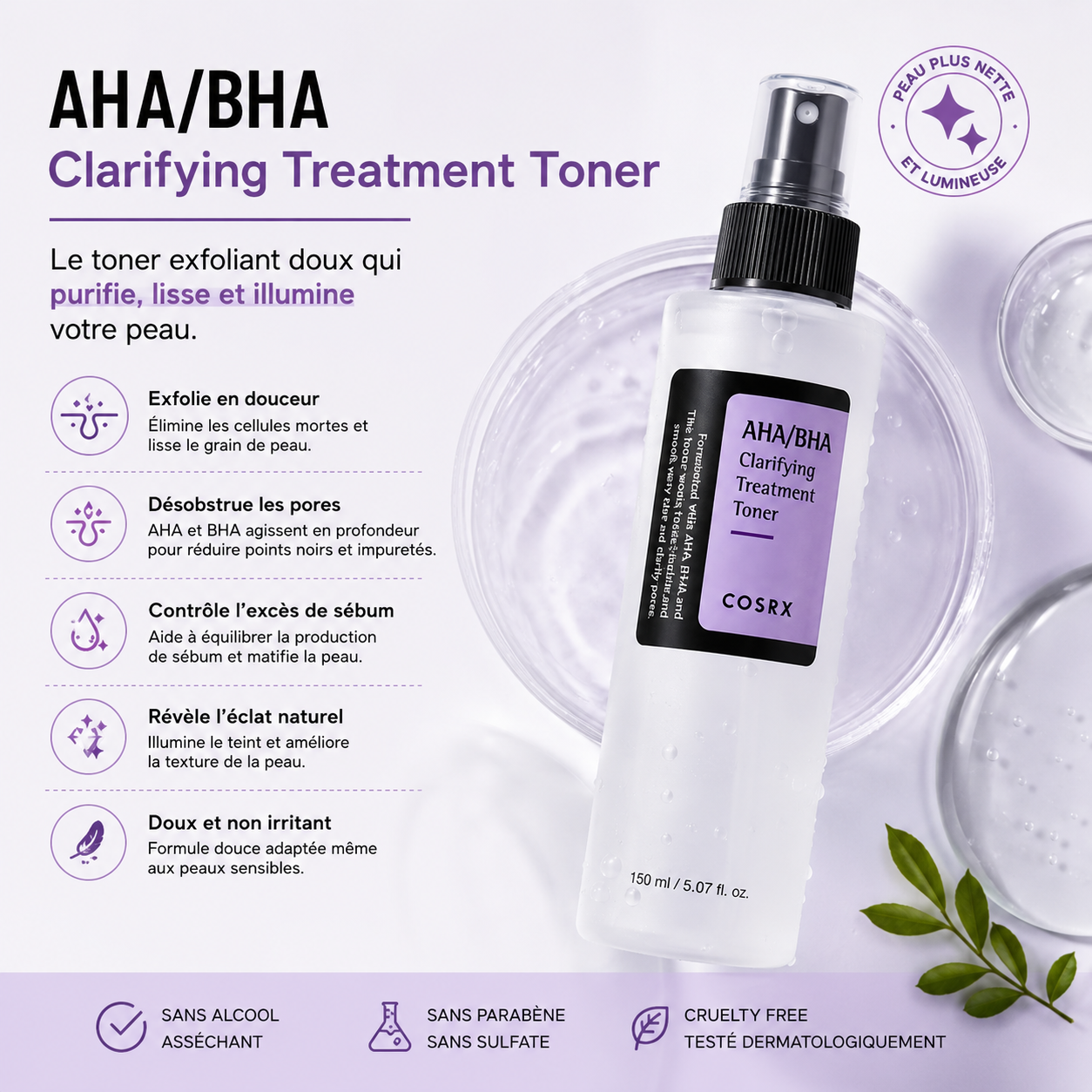 COSRX AHA/BHA Clarifying Treatment Toner – Toner Exfoliant Purifiant 150ml