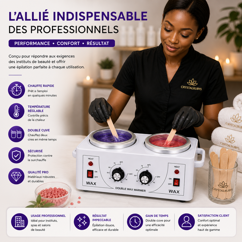 Chauffe-Cire Double Cuve Professionnel – Appareil Épilation 2 Bacs Réglables