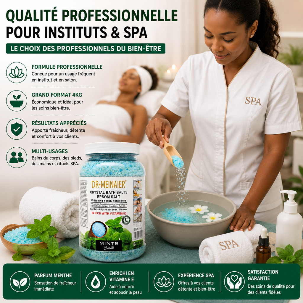 Sels De Bain Epsom Menthe 4KG – Bain Relaxant Rafraîchissant Corps, Mains & Pieds