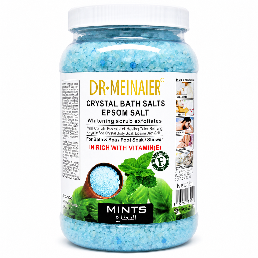 Sels De Bain Epsom Menthe 4KG – Bain Relaxant Rafraîchissant Corps, Mains & Pieds