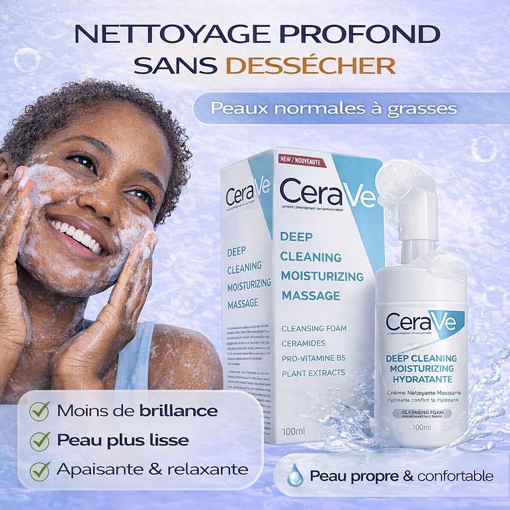 CeraVe Crème Nettoyante Moussante Hydratante – Nettoyage Profond & Confort – Visage