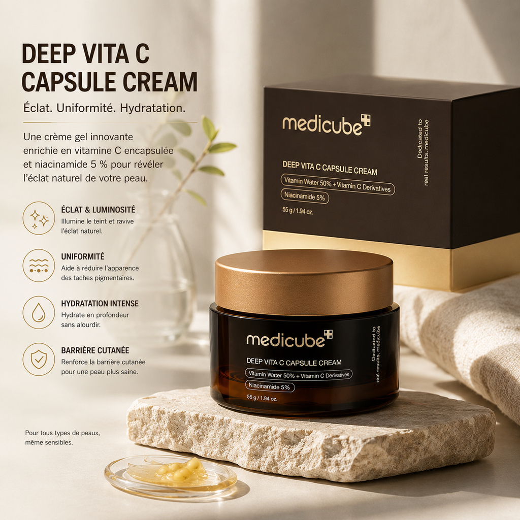 Medicube Deep Vita C Capsule Cream – Crème Éclat à la Vitamine C et Niacinamide pour Taches et Teint Uniforme – 55 g