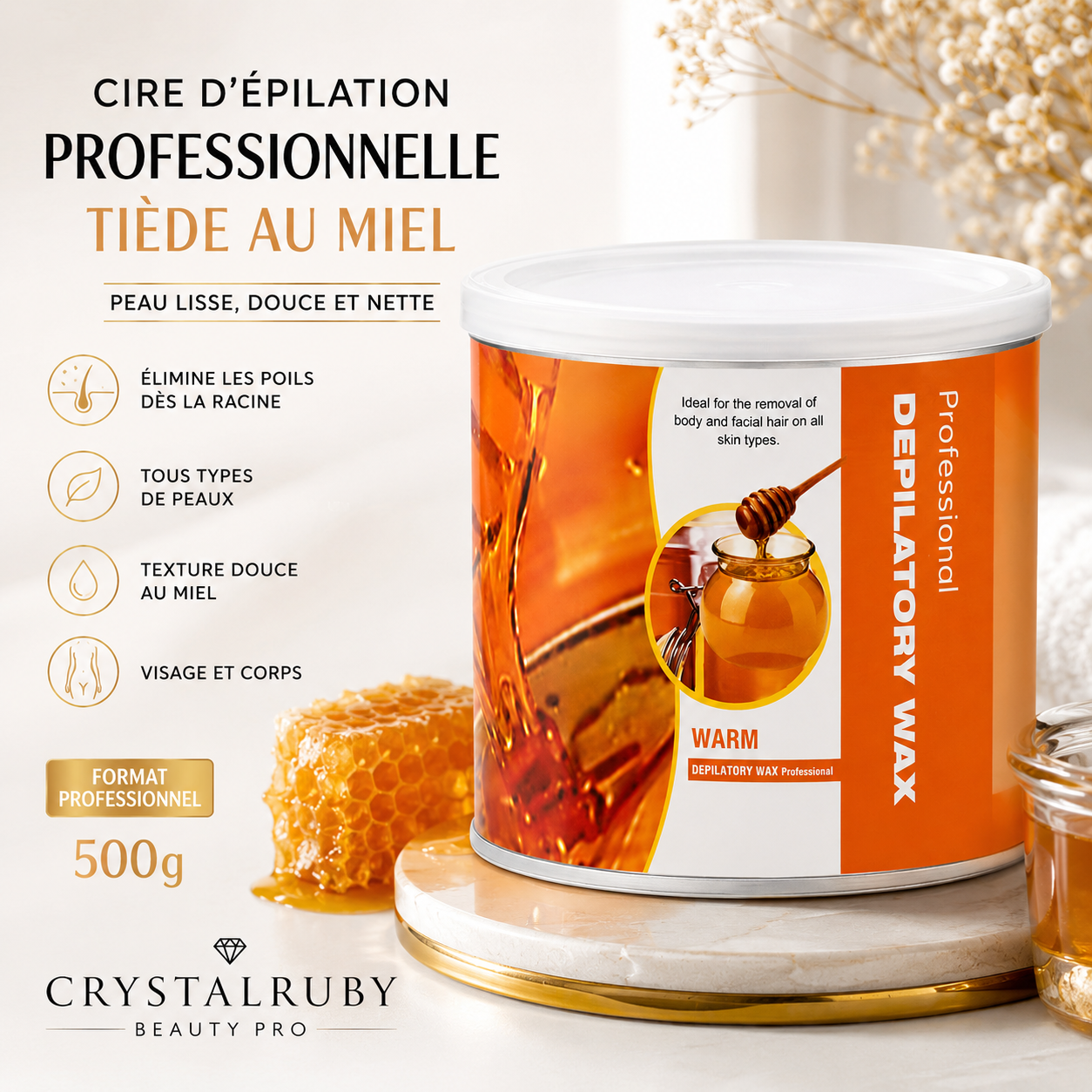 Cire d'Épilation Tiède Professionnelle au Miel – 500 g