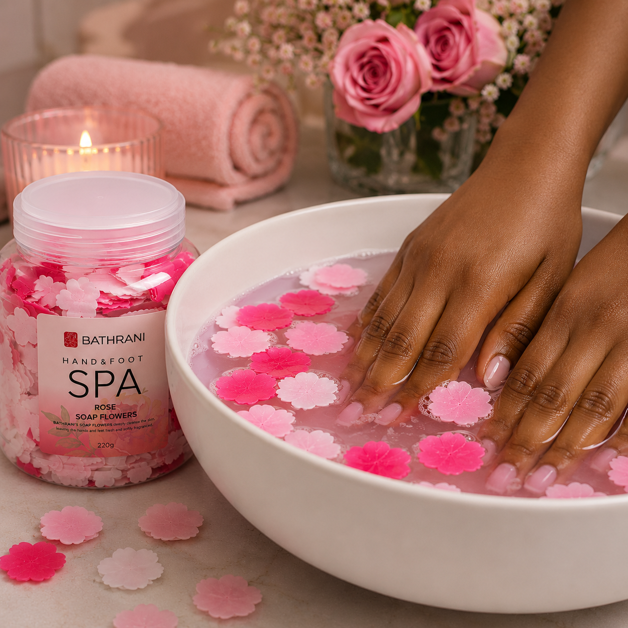 Fleurs de Savon Spa à la Rose 220g – Bain Relaxant pour Mains & Pieds