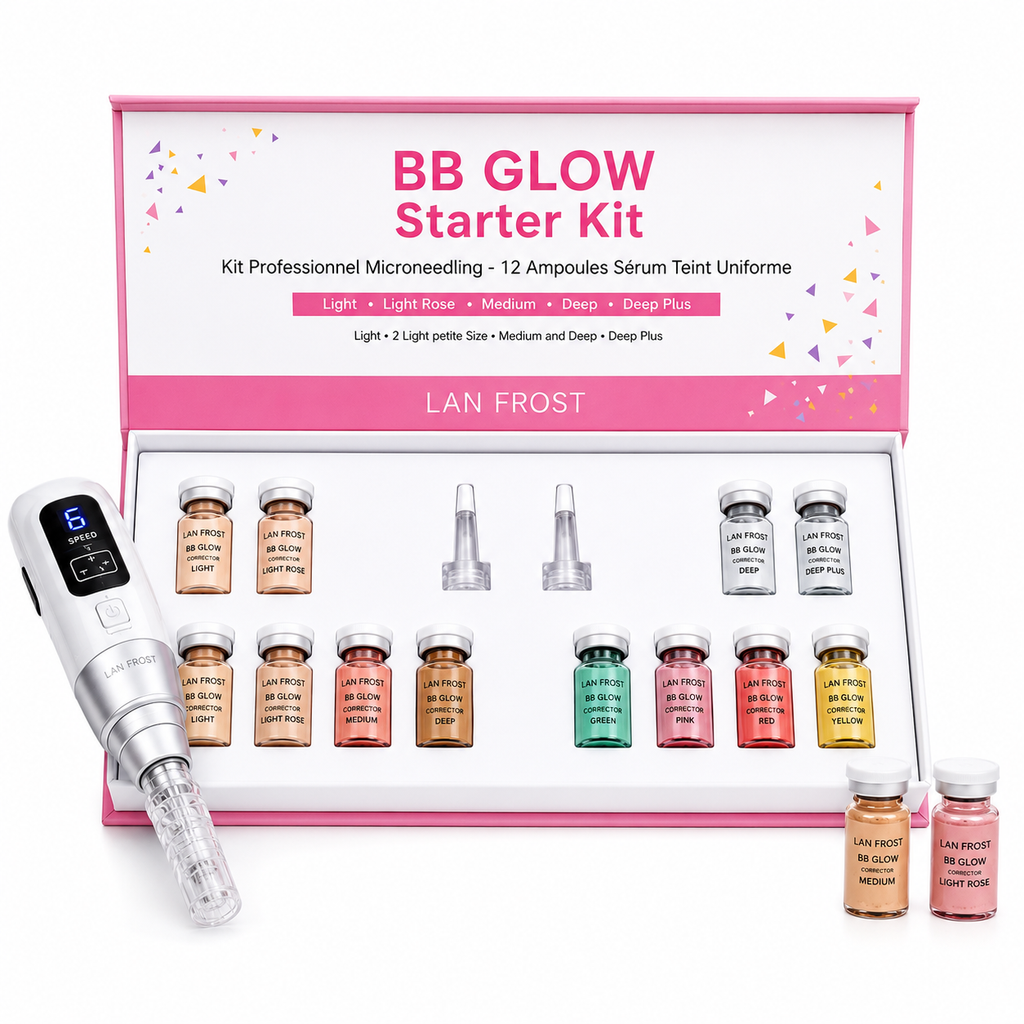 BB Glow Starter Kit Professionnel – Kit Microneedling avec 12 Ampoules Sérum Teint Uniforme -Usage Institut & Esthéticienne