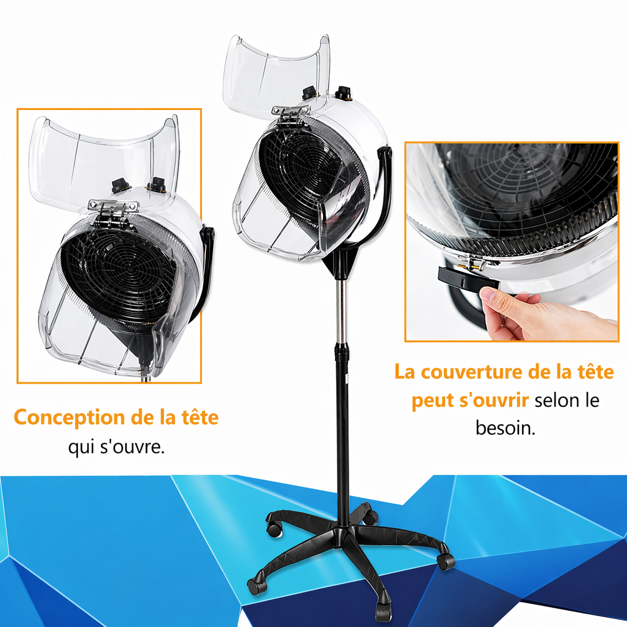 Casque Sèche-Cheveux Professionnel sur Pied EQUATOR – 3000W avec Minuterie & Air Froid