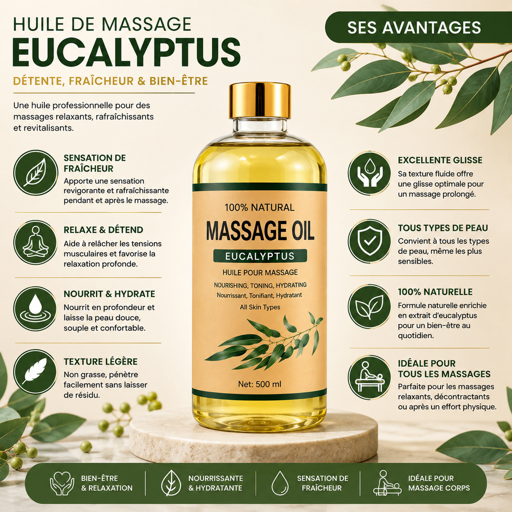 Huile De Massage Eucalyptus - Eucalyptus Massage Oil 500 ml.