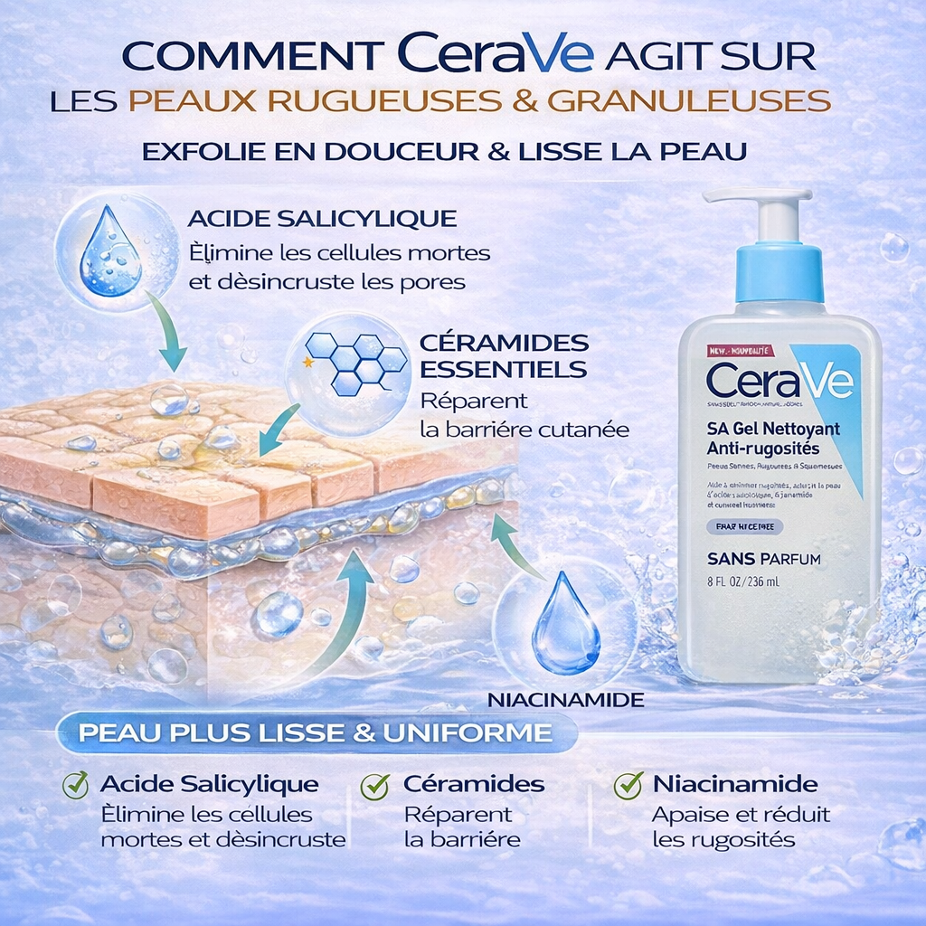 CeraVe SA Gel Nettoyant Anti-Rugosités – Lisse & Exfolie – Visage & Corps 236ml