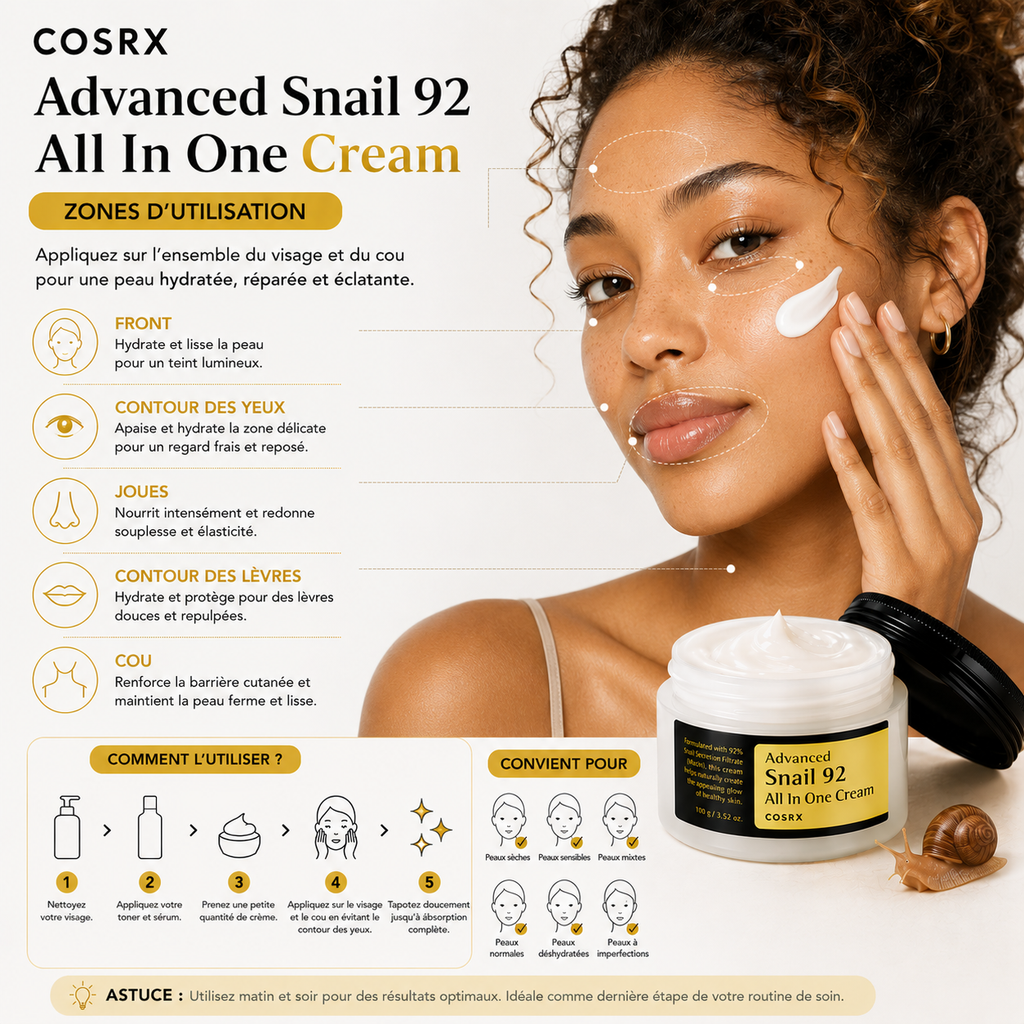 COSRX Advanced Snail 92 All In One Cream – Crème Réparatrice 100g