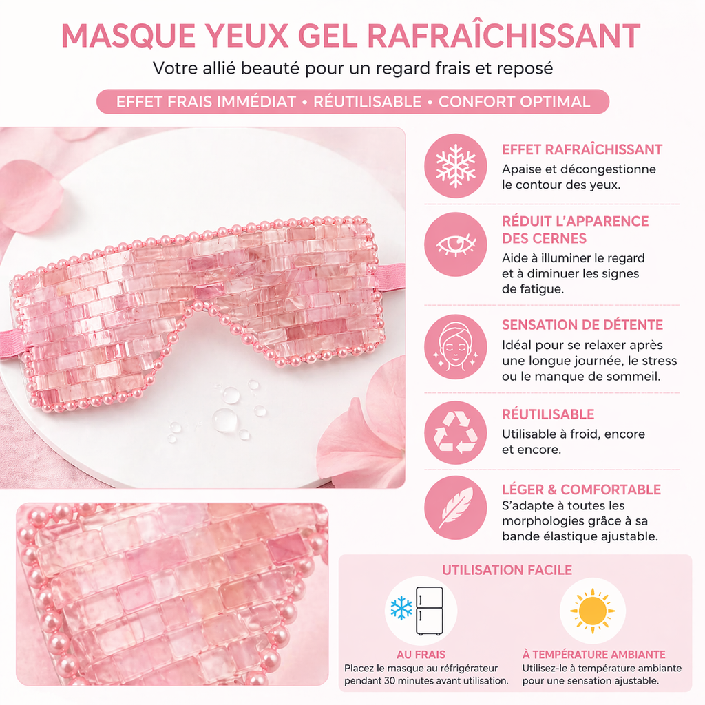Masque Yeux en Quartz Rose – Soin Rafraîchissant & Regard Éclatant