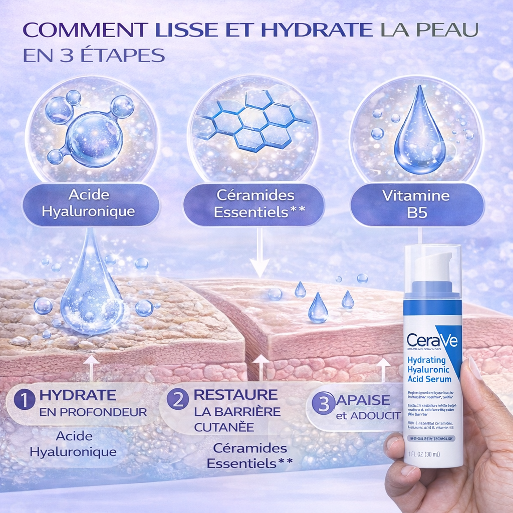 CeraVe Sérum Hydratant Acide Hyaluronique – Hydrate & Repulpe – Peaux Normales à Sèches 30ml