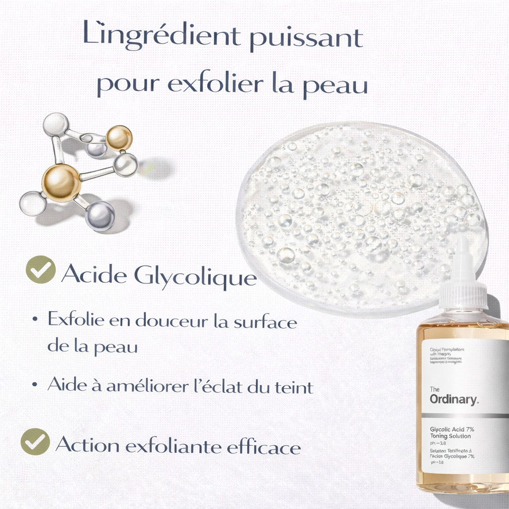 Lotion Tonique Acide Glycolique 7% The Ordinary – Exfolie & Ravive l’Éclat du Teint (240 ml)