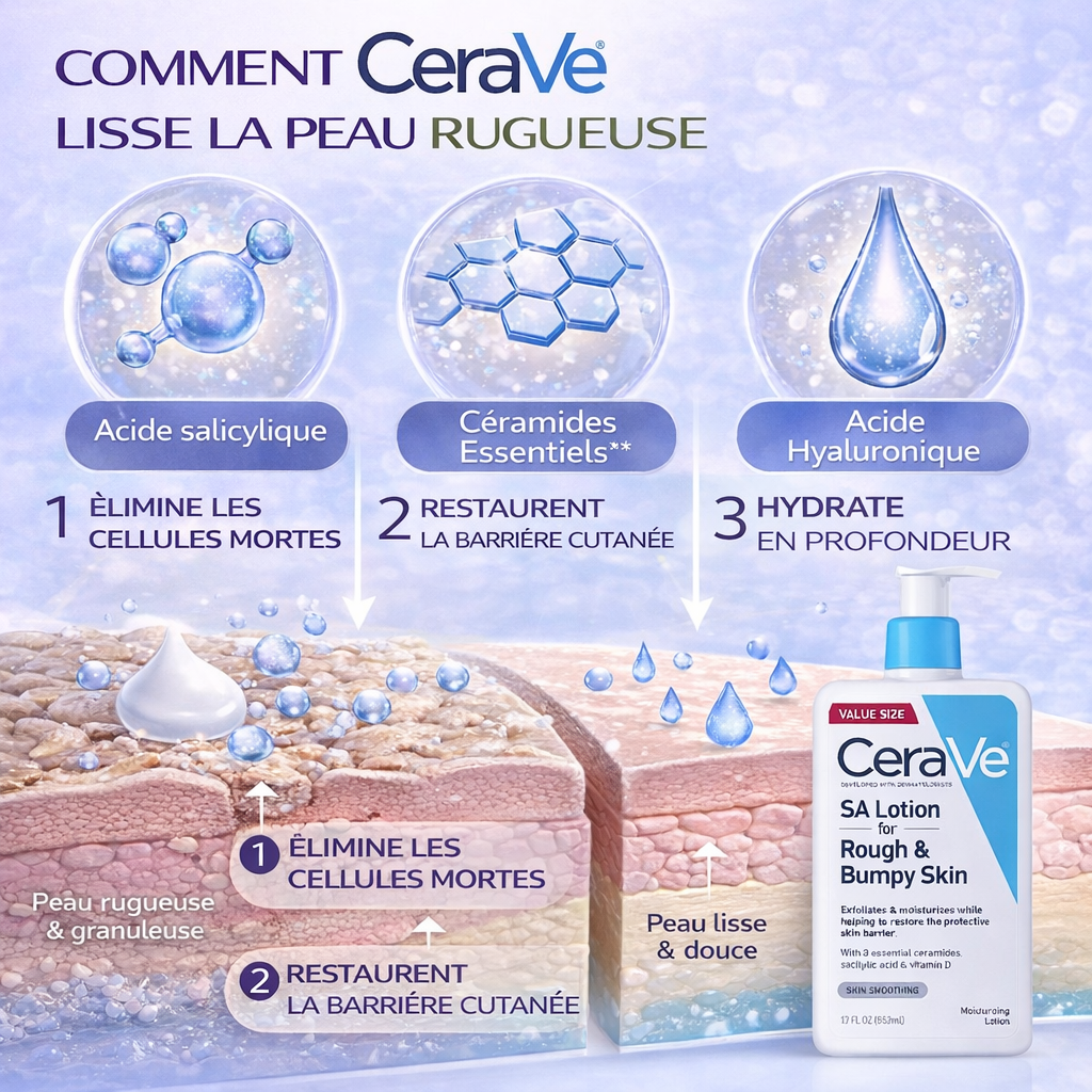 CeraVe SA Lotion Hydratante Anti-Rugosités – Peaux Rugueuses & Granuleuses – Lisse & Hydrate